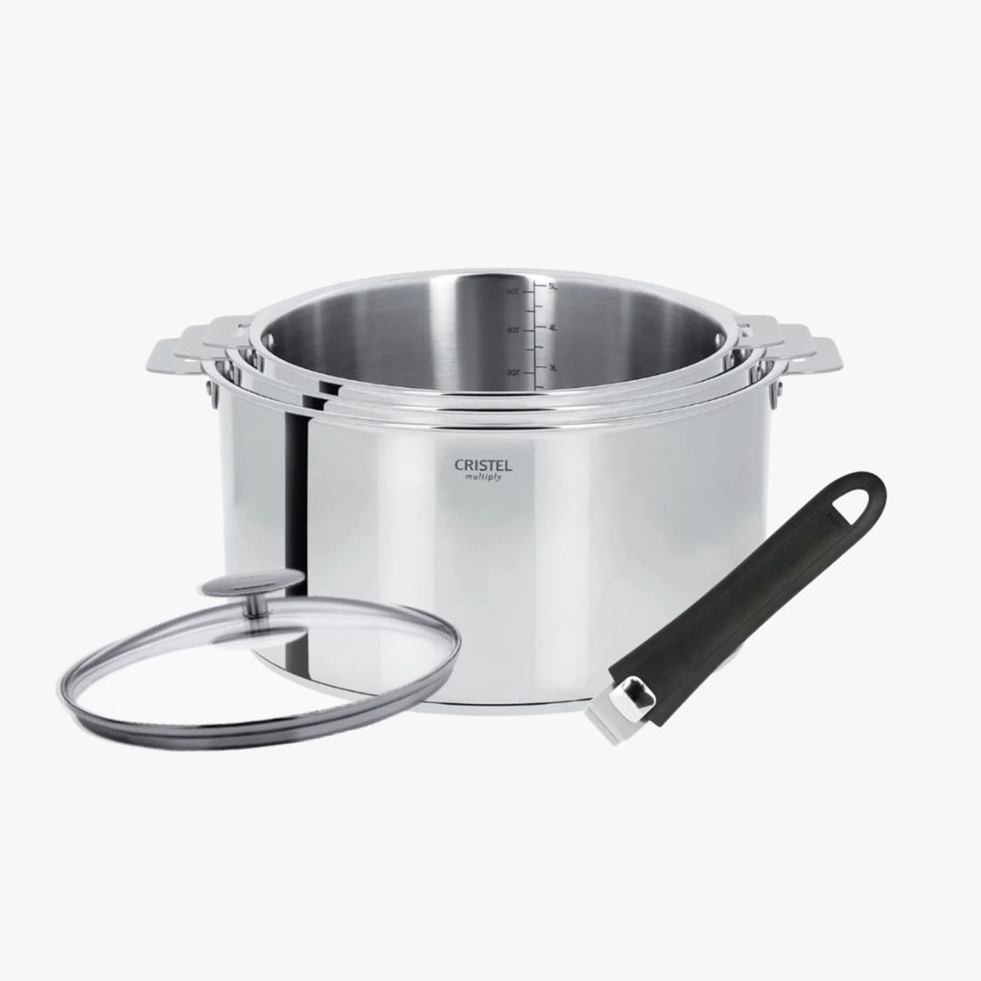 Série de 3 casseroles amovibles Casteline + Poignée Mutine Evolution 2.0 Noire + couvercle 20cm